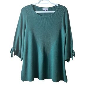 MOLLY‎ ISADORA Ribbed Knit Sweater 1X Green Textured Top w/ Tie Sleeve Boho Chic